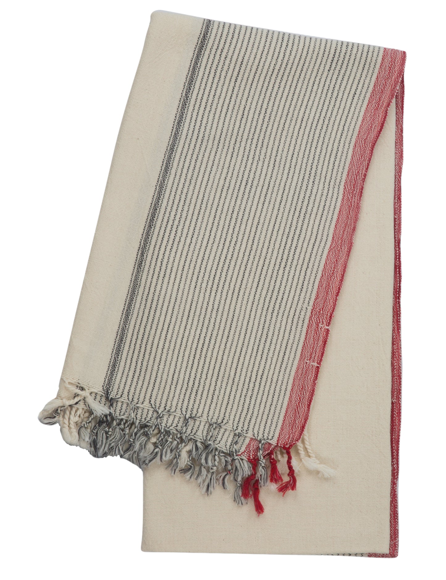 White hammam towel with red borders lengthwise