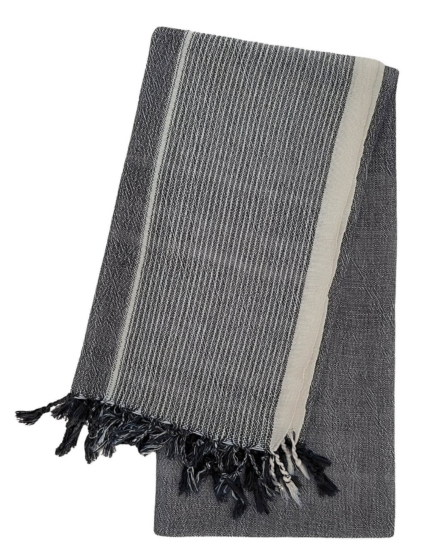 Gray hammam towel with white borders lengthwise