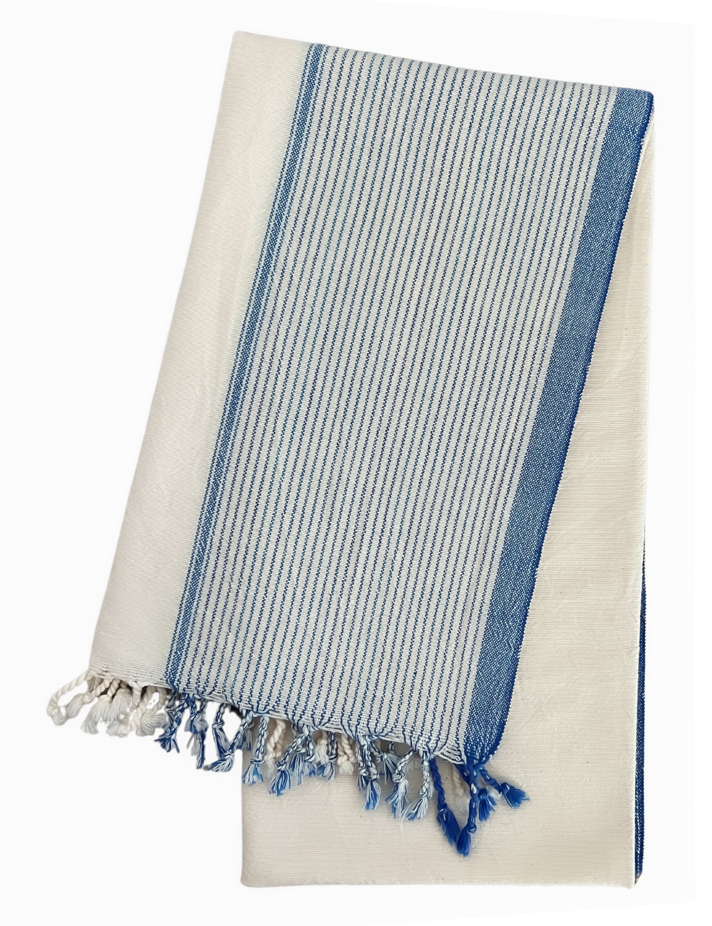 White hammam towel with blue borders lengthwise