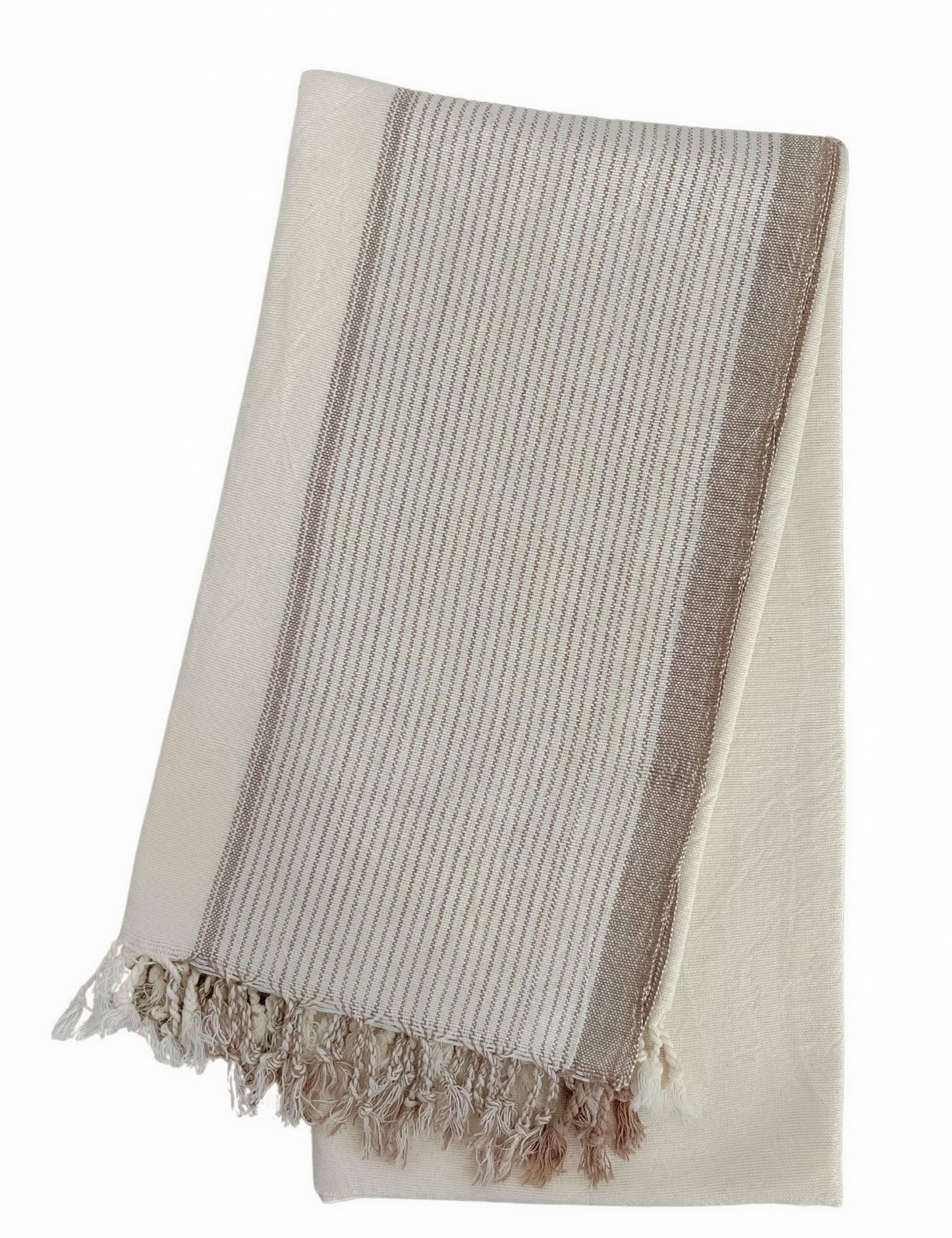 White hammam towel with beige borders lengthwise